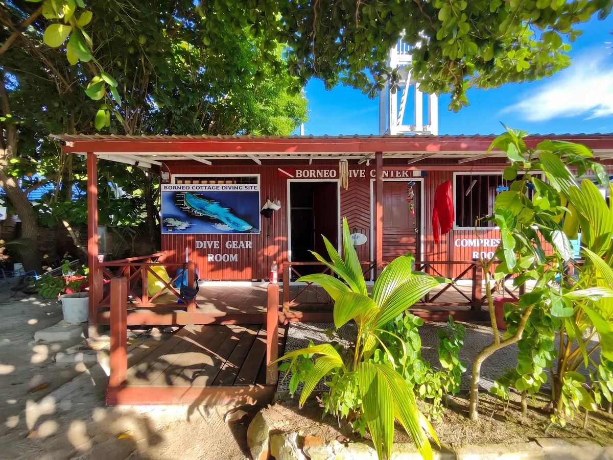 The purpose-built dive centre — equipment rinsed, serviced, and ready for the days diving